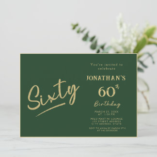 Elegante Grün-Gold-Pinsel-Schrift zum 60. Geburtst Einladung