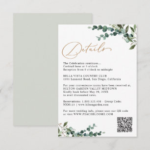 Elegante Grün-Gold-QR-Code-Hochzeitsdetails Begleitkarte