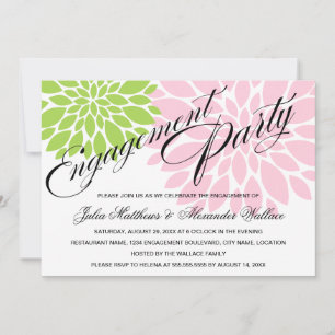 Elegante Grün-Rosa-Flora-Burst-Engagement-Partei Einladung