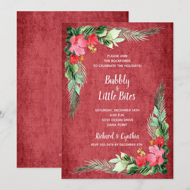 Elegante Grün und Blumen Rote Weihnachtsladen (Vorne/Hinten)