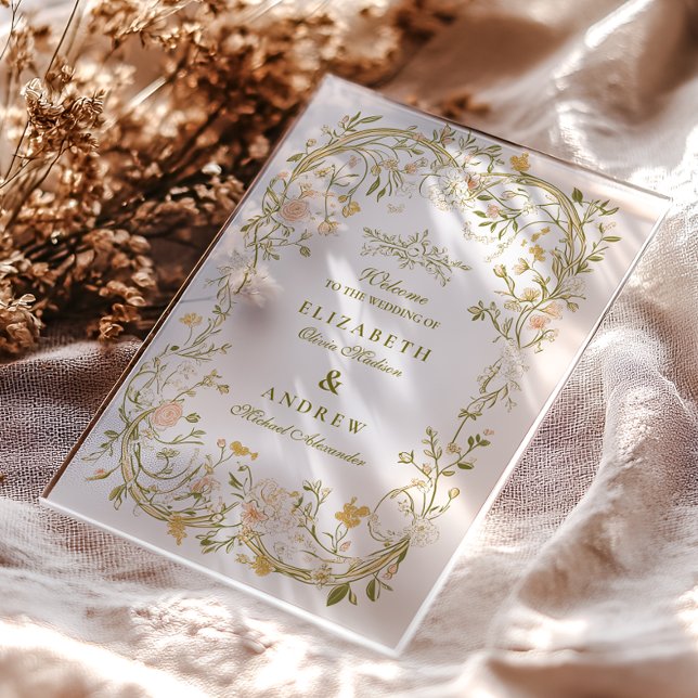 Elegante Grün- und Blütenrahmen Acryleinladungen (Von Creator hochgeladen)