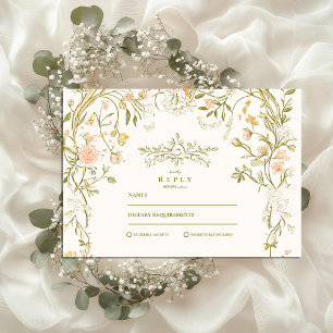 Elegante Grün- und Blütenrahmen RSVP Karte