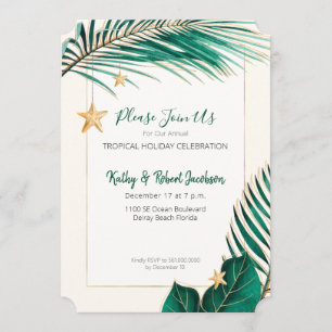 Elegante Grün- und Gold Tropical Holiday Party Einladung