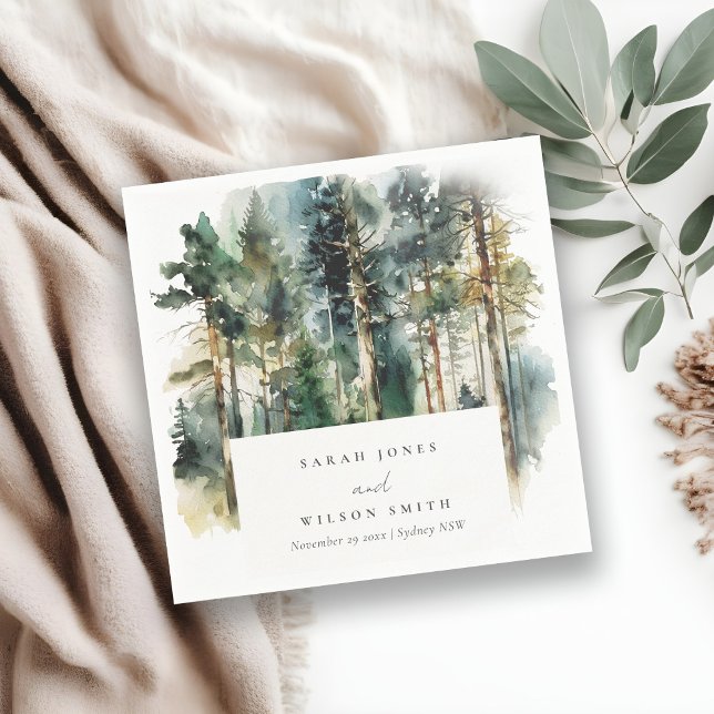 Elegante Grün-Wasserfarben-Waldhochzeit Serviette (Von Creator hochgeladen)