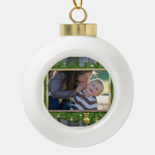 Elegante Grün-Weihnachten Foto Personalisiert Keramik Kugel-Ornament