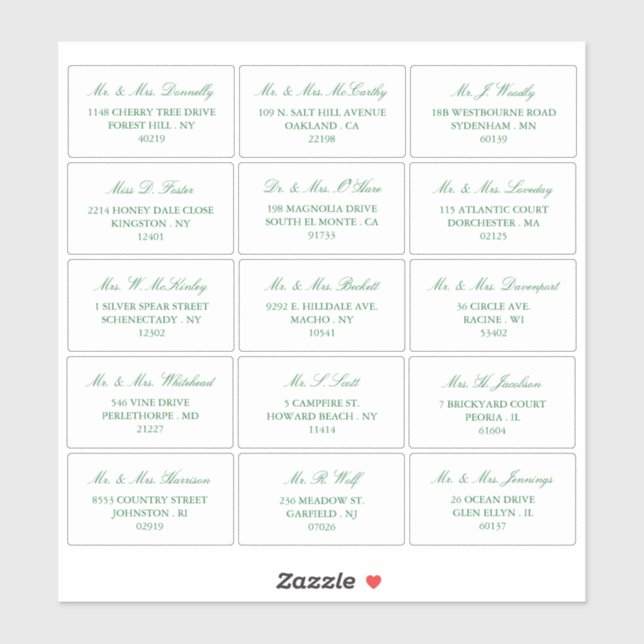 Elegante Grün/Weiß-Hochzeit - individuelle Adresse Aufkleber (Blatt)