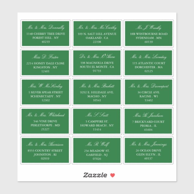 Elegante Grün/Weiß-Hochzeit - individuelle Adresse Aufkleber (Blatt)