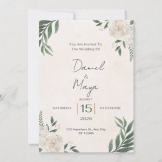 Elegante Grün-Weiße Rosen-Hochzeitseinladung 5x7 Einladung