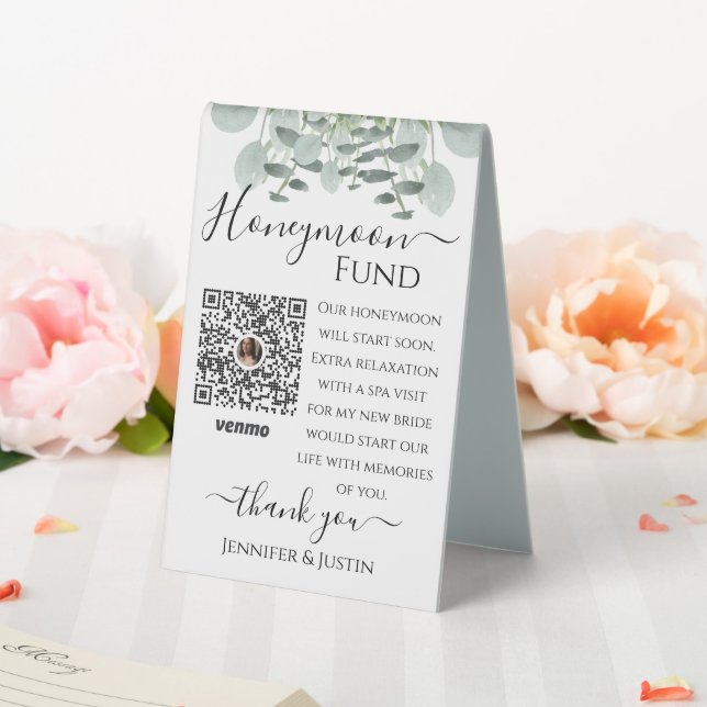 Elegante Grünanlage Hochzeitsempfang Venmo Code Ta Tischaufsteller (In Situ (Hochzeit))