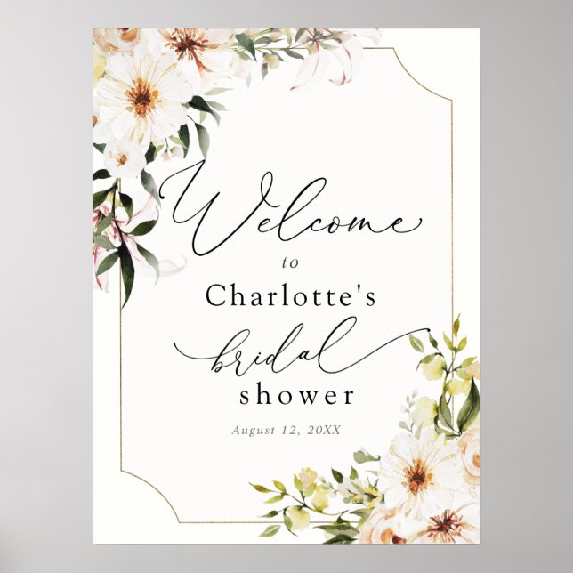 Elegante Grünanlage und White Florals Bridal Willk Poster (Vorne)