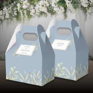 Elegante Grünblätter Staubblaue Hochzeit Geschenkschachtel