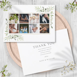 Elegante Grüne 8 Foto Collage Hochzeit Dankeskarte