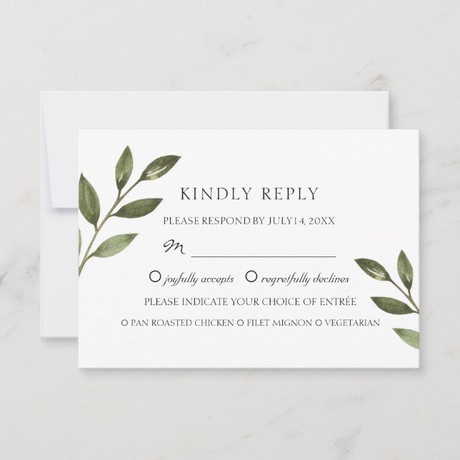 Elegante grüne Äste. Chic Hochzeit RSVP Karte (Vorderseite)