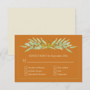 Elegante Grüne auf Ochre Wedding RSVP Karte