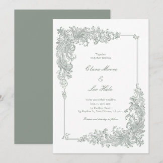 Elegante grüne Barock-Hochzeitseinladung im Salbei Einladung