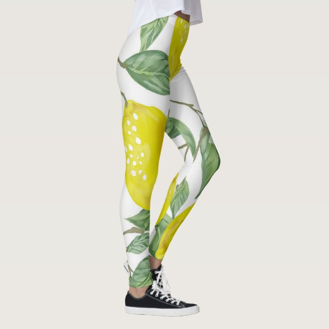 Elegante grüne Blätter & gelbe Zitronen | LEGGINGS (Rechts)