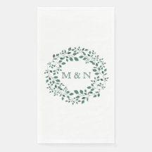 Elegante grüne Blätter Wasserfarben Mit Monogramm