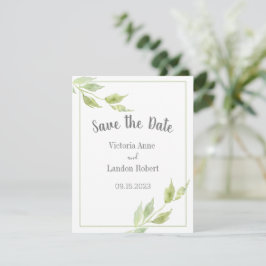 Elegante Grüne Blätter Wasserfarbenhochzeit Save The Date