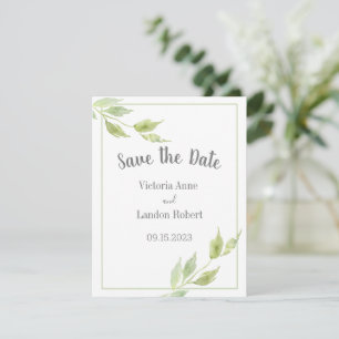 Elegante Grüne Blätter Wasserfarbenhochzeit Save The Date