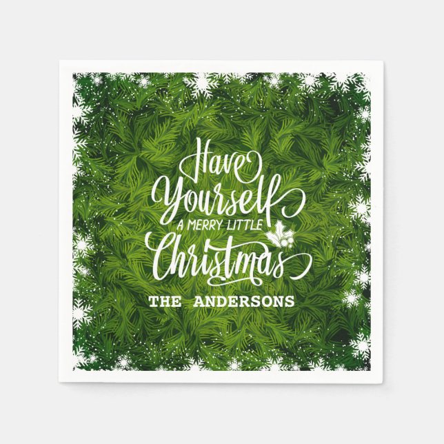 Elegante grüne Blätter Weihnachten | Serviette (Vorderseite)