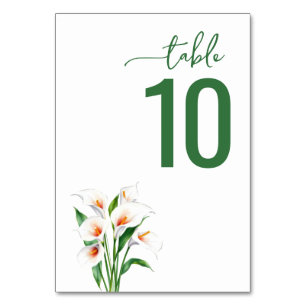 Elegante grüne Blumen-Hochzeitstischkarte Tischnummer