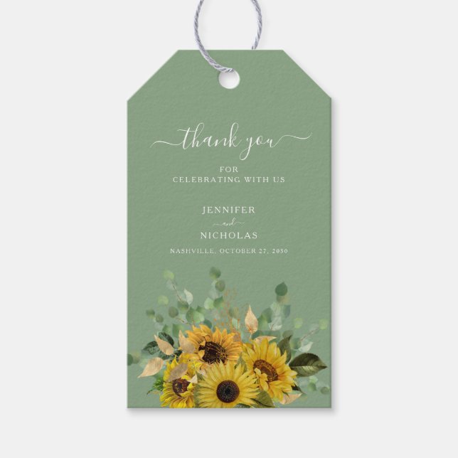 Elegante grüne Blütenblumen Hochzeit Geschenkanhänger (Vorderseite)