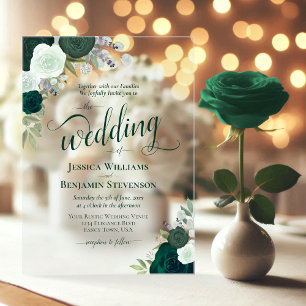 Elegante grüne Boho-Rosen Hochzeit Acryleinladungen