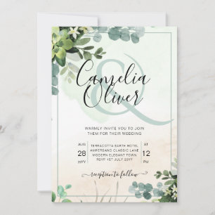 Elegante Grüne Botanische Ampere und Hochzeitsinvi Einladung