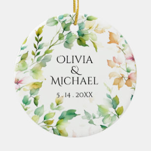 Elegante grüne botanische Aquarell-Wildblumen Keramik Ornament