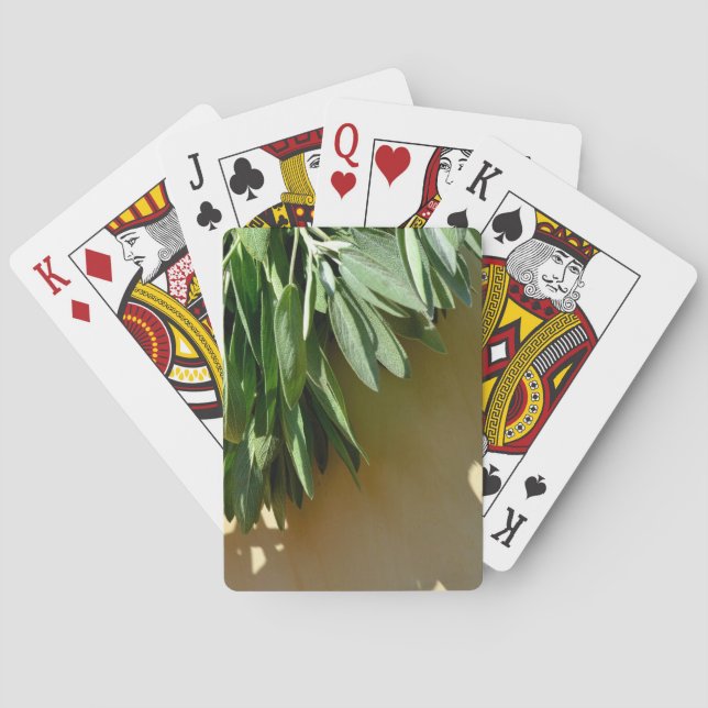 Elegante grüne botanische Blätter Frischfrische Kr Spielkarten (Rückseite)