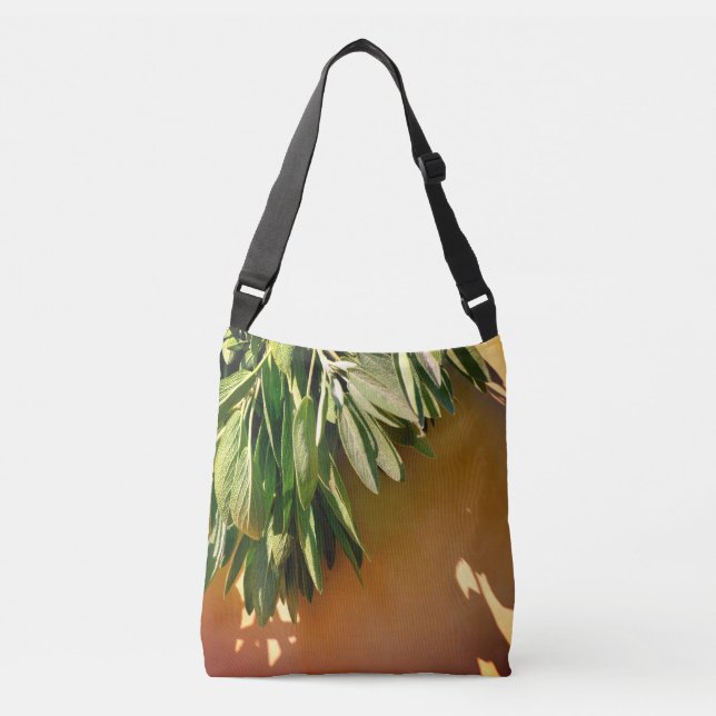 Elegante grüne botanische Blätter Frischfrische Kr Tragetaschen Mit Langen Trägern (Vorderseite)