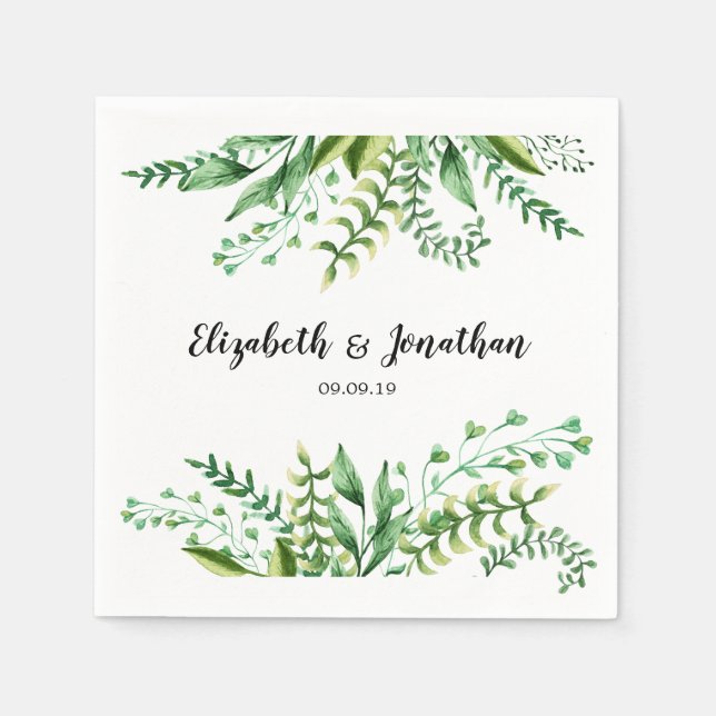 Elegante grüne botanische Hochzeit Serviette (Vorderseite)