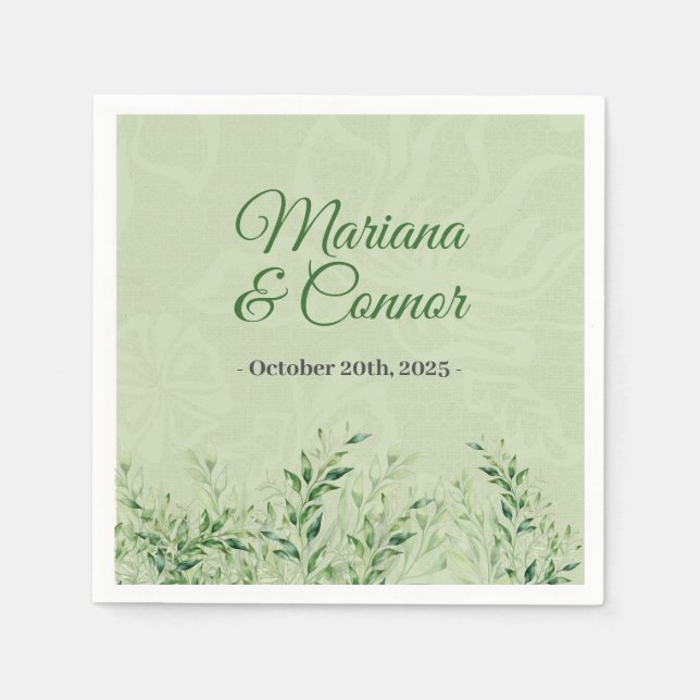 Elegante grüne botanische Hochzeit Serviette (Vorderseite)
