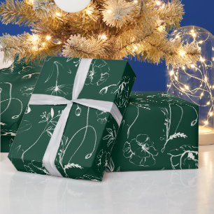 Elegante grüne botanische Linienkunst in Smaragdgr Geschenkpapier