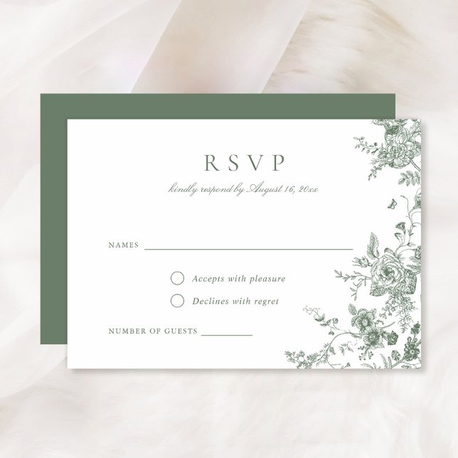 Elegante, grüne botanische RSVP-Karte Einladung (Von Creator hochgeladen)