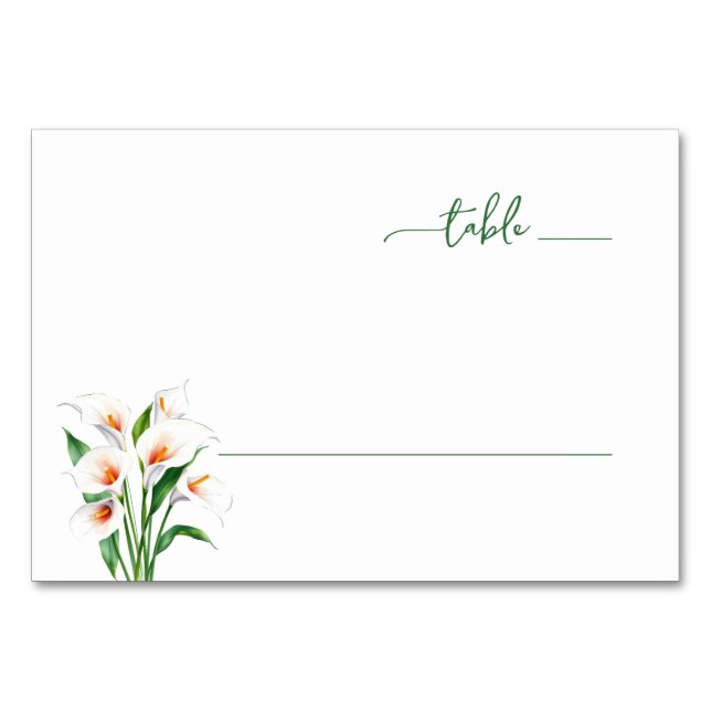 Elegante Grüne Calla-Lilien Tischnummer (Vorderseite)