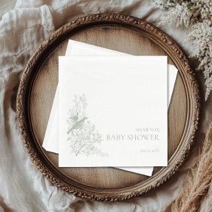 Elegante grüne Chinoiserie-Natur-Vögel-Baby-Party Serviette