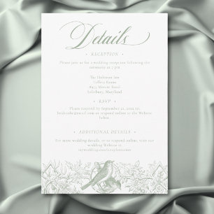 Elegante grüne Chinoiserie Natur & Vögel Hochzeit Begleitkarte