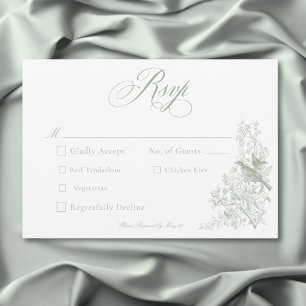 Elegante grüne Chinoiserie Natur & Vögel Hochzeit RSVP Karte