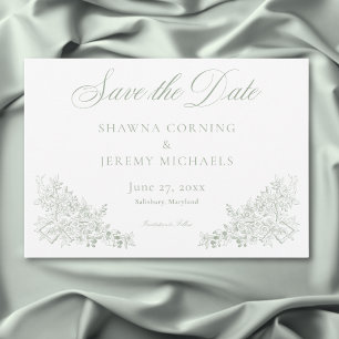 Elegante grüne Chinoiserie Natur & Vögel Hochzeit Save The Date