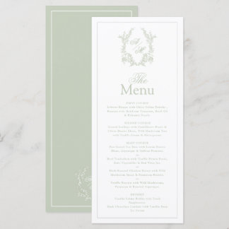 Elegante grüne Crests-Monogramm-Hochzeit Menükarte