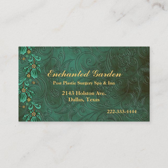 Elegante grüne Damast-Gewohnheits-Visitenkarte Visitenkarte (Vorderseite)