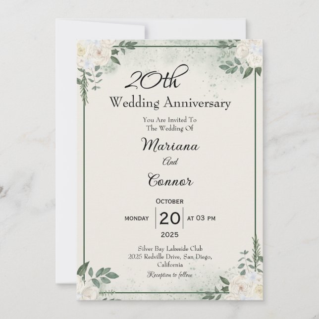 Elegante Grüne Einladungen zum Hochzeitstag (Vorderseite)