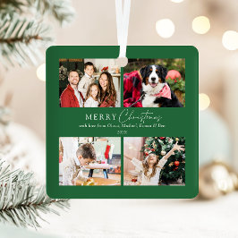 Elegante grüne Familie 4 FotoCollage Weihnachten Ornament Aus Metall