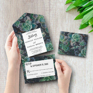 Elegante grüne Floral-Alles-in-Einem-Hochzeitseinl All In One Einladung