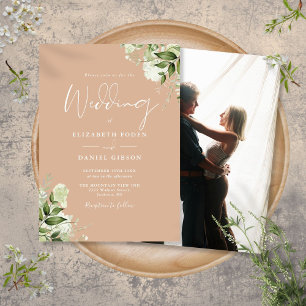 Elegante grüne Floral-Foto-Hochzeit  Einladung