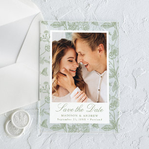 Elegante grüne florale Foto-Hochzeit - Rettet das  Acryleinladungen