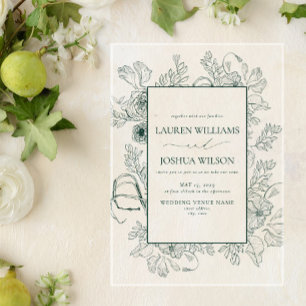 Elegante grüne florale Hochzeit im Zeichen der Eme Acryleinladungen