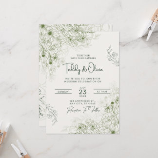 Elegante grüne florale Hochzeitseinladungsvorlage Einladung