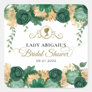Elegante grüne florale viktorianische Brautparty Quadratischer Aufkleber